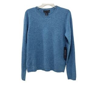 Tahari Sweater Womens Blue Pure Luxe 100% Cashmere Crewneck Long Sleeve